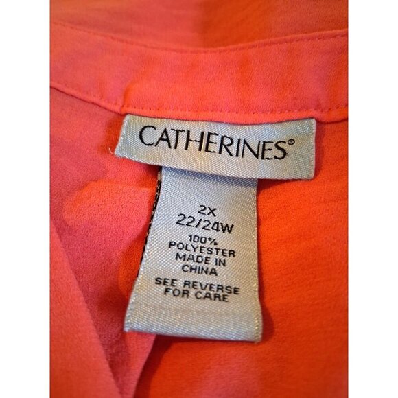 Catherines Pink chiffon Button-Up tunic Top Plus size 2X 22/24w semi sheer - Picture 4 of 4